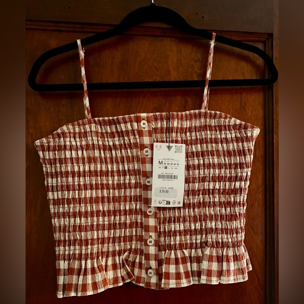 Zara Red and White Checkered Tank Top